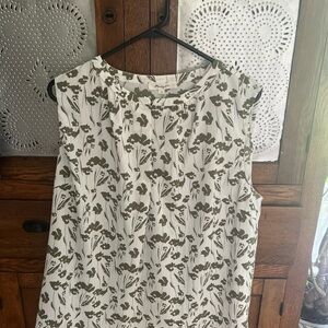 Floral Sleeveless Blouse - White and Green